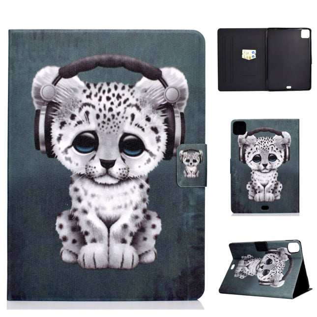 For iPad Pro 11 2020 Electric Pressed TPU Left and Right Open Flat Leather Tablet Case with Sleep Function & Card Buckle Anti-skid Strip(Music Leopard)-garmade.com