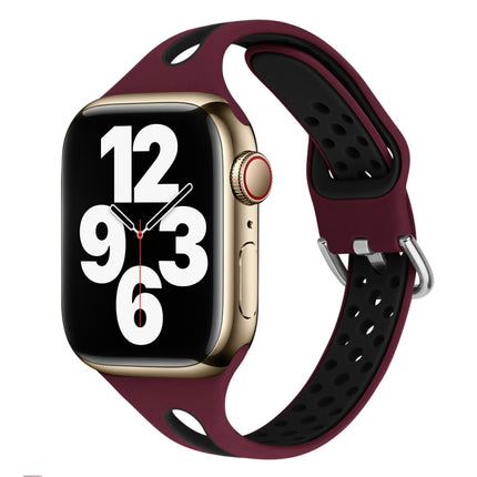 Water Drop Silicone Watch Band For Apple Watch Ultra 49mm&Watch Ultra 2 49mm / Series 9&8&7 45mm / SE 3&SE 2&6&SE&5&4 44mm / 3&2&1 42mm(Wine Red and Black)-garmade.com