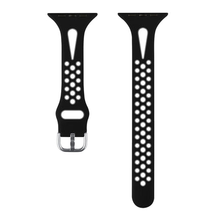 Water Drop Silicone Watch Band For Apple Watch Series 9&8&7 41mm / SE 3&SE 2&6&SE&5&4 40mm / 3&2&1 38mm(Black and Cold Grey)-garmade.com