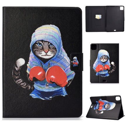 For iPad Pro 11 2020 Electric Pressed TPU Left and Right Open Flat Leather Tablet Case with Sleep Function & Card Buckle Anti-skid Strip(Boxing Cat)-garmade.com