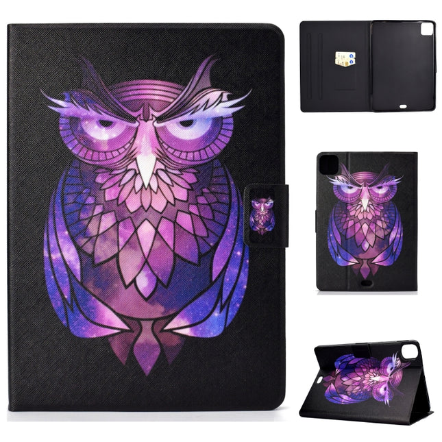 For iPad Pro 11 2020 Electric Pressed TPU Left and Right Open Flat Leather Tablet Case with Sleep Function & Card Buckle Anti-skid Strip(Owl)-garmade.com