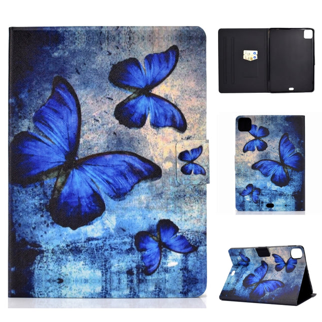 For iPad Pro 11 2020 Electric Pressed TPU Left and Right Open Flat Leather Tablet Case with Sleep Function & Card Buckle Anti-skid Strip(Retro Butterfly)-garmade.com
