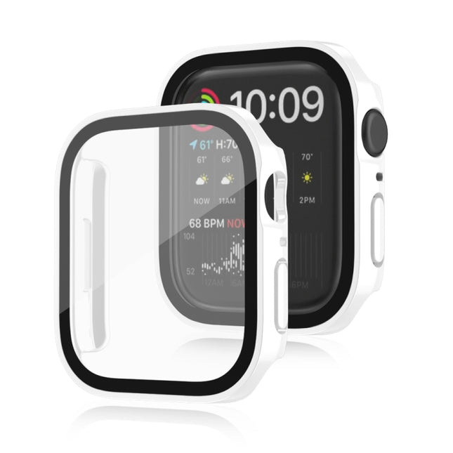 Life Waterproof 2 in 1 PC Frame + Tempered Glass Protective Case For Apple Watch Series 9 / 8 / 7 41mm(White)-garmade.com
