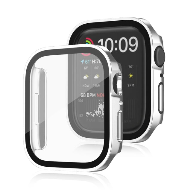 Life Waterproof 2 in 1 PC Frame + Tempered Glass Protective Case For Apple Watch Series 9 / 8 / 7 41mm(Silver)-garmade.com