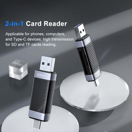 ORICO CS2D-A3 TF/SD Dual Port USB-A3.0 Single Read Card Reader(Black)-garmade.com