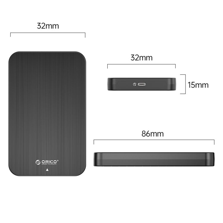 ORICO HM25C3 2.5 inch USB3.1 Gen1 Type-C Hard Drive Enclosure, Plug:AU Plug(Black)-garmade.com