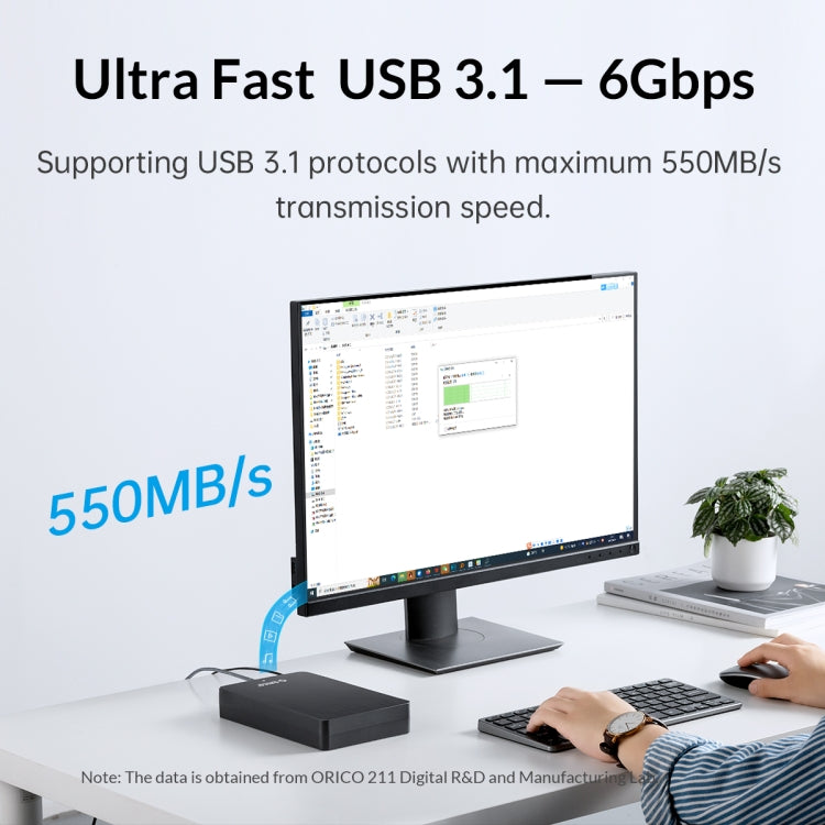 ORICO HM25C3 2.5 inch USB3.1 Gen1 Type-C Hard Drive Enclosure, Plug:AU Plug(Black)-garmade.com