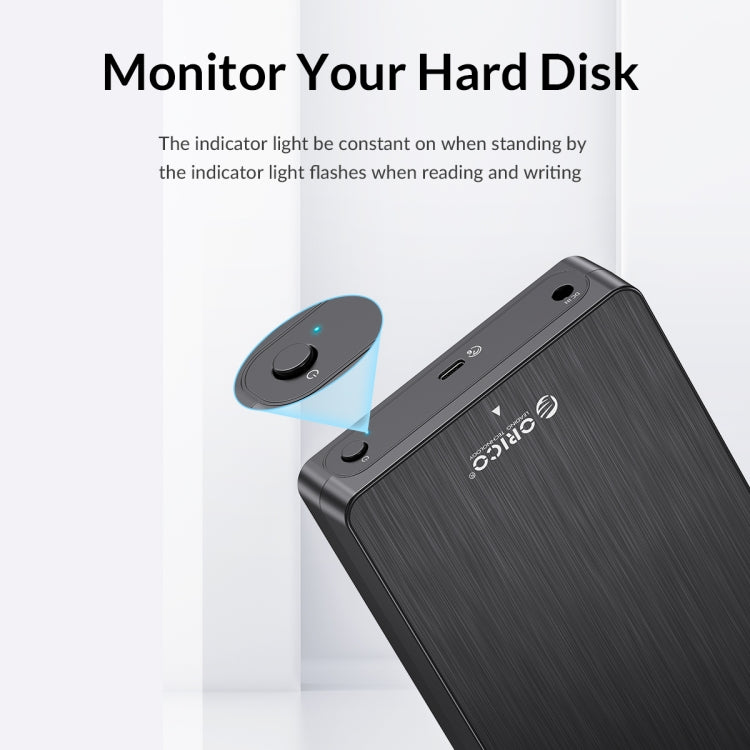 ORICO HM25C3 2.5 inch USB3.1 Gen1 Type-C Hard Drive Enclosure, Plug:AU Plug(Black)-garmade.com