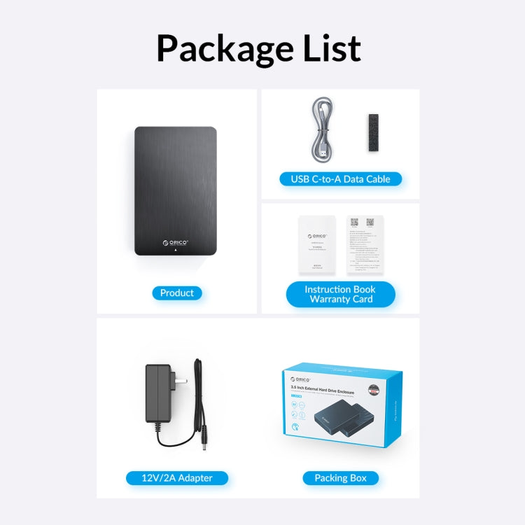 ORICO HM25C3 2.5 inch USB3.1 Gen1 Type-C Hard Drive Enclosure, Plug:AU Plug(Black)-garmade.com