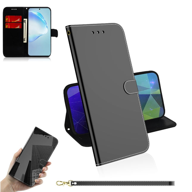 For Galaxy S20+ Mirror-like Magnetic Attraction Horizontal Flip Leather Case with Lanyard, Support Holder & Card Slot & Wallet(Black)-garmade.com