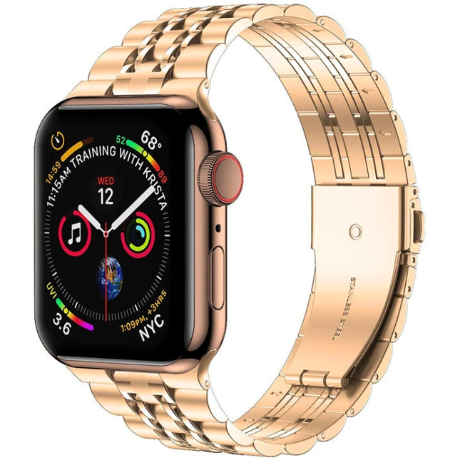 Seven-bead Ultra-thin Stainless Steel Watch Band For Apple Watch Ultra 49mm&Watch Ultra 2 49mm / Series 9&8&7 45mm / SE 3&SE 2&6&SE&5&4 44mm / 3&2&1 42mm(Rose Gold)-garmade.com
