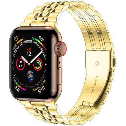 Seven-bead Ultra-thin Stainless Steel Watch Band For Apple Watch Series 9&8&7 41mm / SE 3&SE 2&6&SE&5&4 40mm / 3&2&1 38mm(Gold)-garmade.com