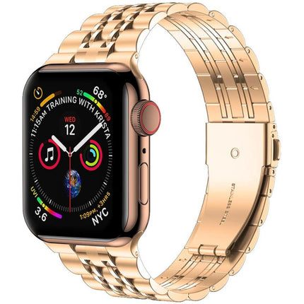 Seven-bead Ultra-thin Stainless Steel Watch Band For Apple Watch Series 9&8&7 41mm / SE 3&SE 2&6&SE&5&4 40mm / 3&2&1 38mm(Rose Gold)-garmade.com
