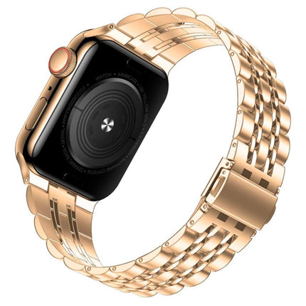 Seven-bead Ultra-thin Stainless Steel Watch Band For Apple Watch Series 9&8&7 41mm / SE 3&SE 2&6&SE&5&4 40mm / 3&2&1 38mm(Rose Gold)-garmade.com