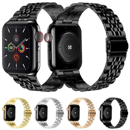 Seven-bead Ultra-thin Stainless Steel Watch Band For Apple Watch Series 9&8&7 41mm / SE 3&SE 2&6&SE&5&4 40mm / 3&2&1 38mm(Black)-garmade.com
