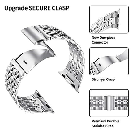 Seven-bead Ultra-thin Stainless Steel Watch Band For Apple Watch Series 9&8&7 41mm / SE 3&SE 2&6&SE&5&4 40mm / 3&2&1 38mm(Sliver)-garmade.com