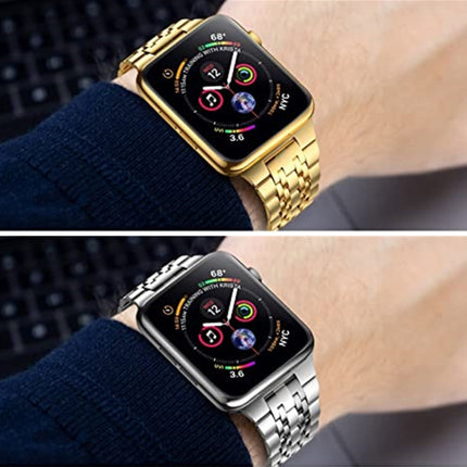 Seven-bead Ultra-thin Stainless Steel Watch Band For Apple Watch Series 9&8&7 41mm / SE 3&SE 2&6&SE&5&4 40mm / 3&2&1 38mm(Gold)-garmade.com