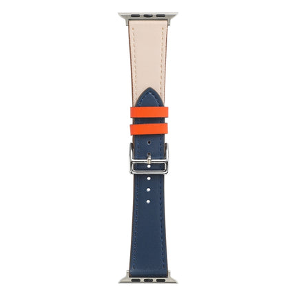 Single Lap Microfiber Leather Watch Band For Apple Watch Ultra 49mm&Watch Ultra 2 49mm / Series 9&8&7 45mm / SE 3&SE 2&6&SE&5&4 44mm / 3&2&1 42mm(Blue White Orange)-garmade.com