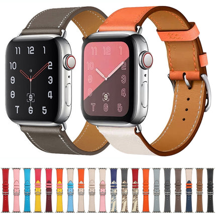 Single Lap Microfiber Leather Watch Band For Apple Watch Series 9&8&7 41mm / SE 3&SE 2&6&SE&5&4 40mm / 3&2&1 38mm(Orange + Beige)-garmade.com