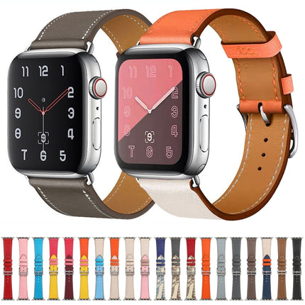 Single Lap Microfiber Leather Watch Band For Apple Watch Series 9&8&7 41mm / SE 3&SE 2&6&SE&5&4 40mm / 3&2&1 38mm(Beige + Blue)-garmade.com