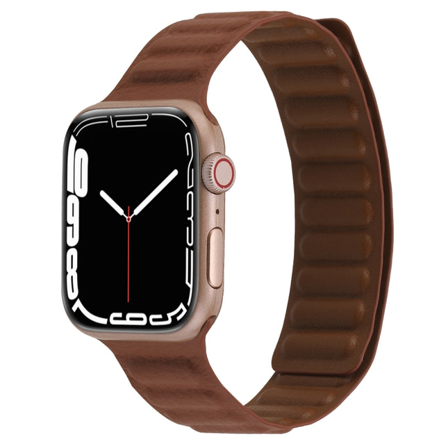 Magnetic Two-color Loop Slim Leather Watch Band For Apple Watch Ultra 49mm&Watch Ultra 2 49mm / Series 9&8&7 45mm / SE 3&SE 2&6&SE&5&4 44mm / 3&2&1 42mm(Saddle Brown)-garmade.com
