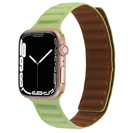 Magnetic Two-color Loop Slim Leather Watch Band For Apple Watch Ultra 49mm&Watch Ultra 2 49mm / Series 9&8&7 45mm / SE 3&SE 2&6&SE&5&4 44mm / 3&2&1 42mm(Grass Green)-garmade.com