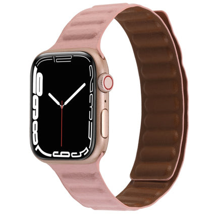 Magnetic Two-color Loop Slim Leather Watch Band For Apple Watch Ultra 49mm&Watch Ultra 2 49mm / Series 9&8&7 45mm / SE 3&SE 2&6&SE&5&4 44mm / 3&2&1 42mm(Pink)-garmade.com