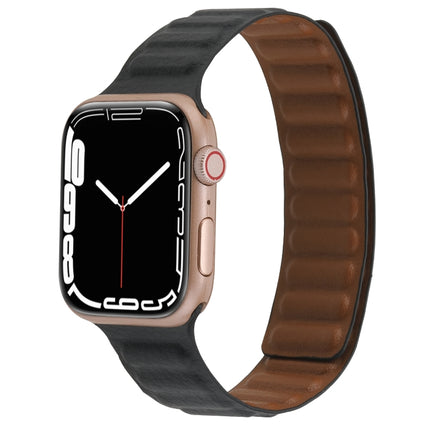 Magnetic Two-color Loop Slim Leather Watch Band For Apple Watch Ultra 49mm&Watch Ultra 2 49mm / Series 9&8&7 45mm / SE 3&SE 2&6&SE&5&4 44mm / 3&2&1 42mm(Black)-garmade.com