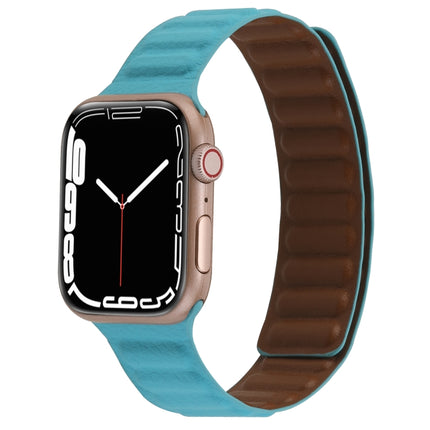 Magnetic Two-color Loop Slim Leather Watch Band For Apple Watch Ultra 49mm&Watch Ultra 2 49mm / Series 9&8&7 45mm / SE 3&SE 2&6&SE&5&4 44mm / 3&2&1 42mm(Lake Blue)-garmade.com
