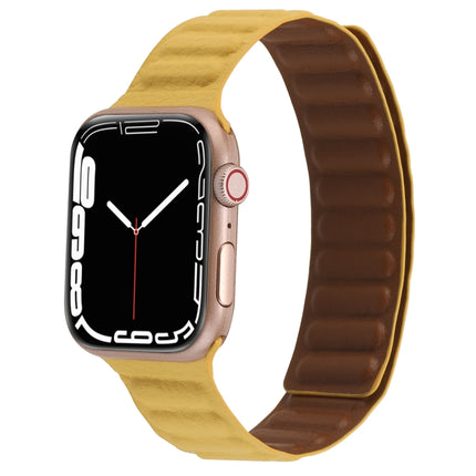 Magnetic Two-color Loop Slim Leather Watch Band For Apple Watch Ultra 49mm&Watch Ultra 2 49mm / Series 9&8&7 45mm / SE 3&SE 2&6&SE&5&4 44mm / 3&2&1 42mm(Yellow)-garmade.com