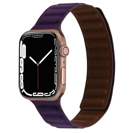 Magnetic Two-color Loop Slim Leather Watch Band For Apple Watch Ultra 49mm&Watch Ultra 2 49mm / Series 9&8&7 45mm / SE 3&SE 2&6&SE&5&4 44mm / 3&2&1 42mm(Crimson Cherry)-garmade.com