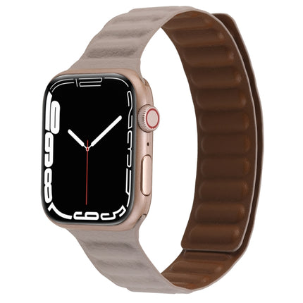 Magnetic Two-color Loop Slim Leather Watch Band For Apple Watch Ultra 49mm&Watch Ultra 2 49mm / Series 9&8&7 45mm / SE 3&SE 2&6&SE&5&4 44mm / 3&2&1 42mm(Khaki)-garmade.com