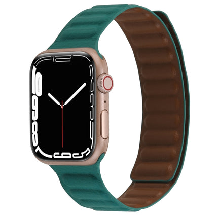 Magnetic Two-color Loop Slim Leather Watch Band For Apple Watch Ultra 49mm&Watch Ultra 2 49mm / Series 9&8&7 45mm / SE 3&SE 2&6&SE&5&4 44mm / 3&2&1 42mm(Malachite Green)-garmade.com