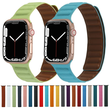 Magnetic Two-color Loop Slim Leather Watch Band For Apple Watch Ultra 49mm&Watch Ultra 2 49mm / Series 9&8&7 45mm / SE 3&SE 2&6&SE&5&4 44mm / 3&2&1 42mm(Saddle Brown)-garmade.com