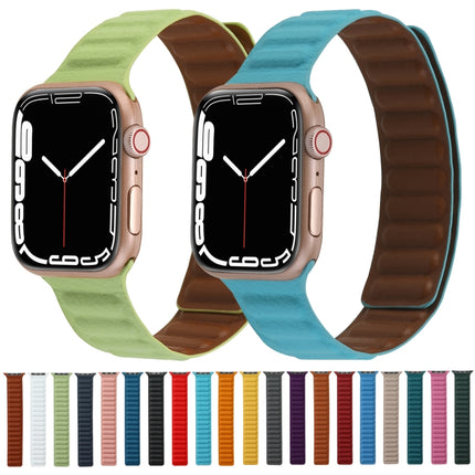 Magnetic Two-color Loop Slim Leather Watch Band For Apple Watch Ultra 49mm&Watch Ultra 2 49mm / Series 9&8&7 45mm / SE 3&SE 2&6&SE&5&4 44mm / 3&2&1 42mm(Lake Blue)-garmade.com