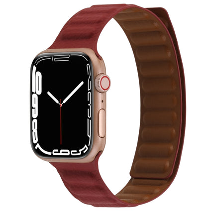 Magnetic Two-color Loop Slim Leather Watch Band For Apple Watch Series 9&8&7 41mm / SE 3&SE 2&6&SE&5&4 40mm / 3&2&1 38mm(Wine Red)-garmade.com