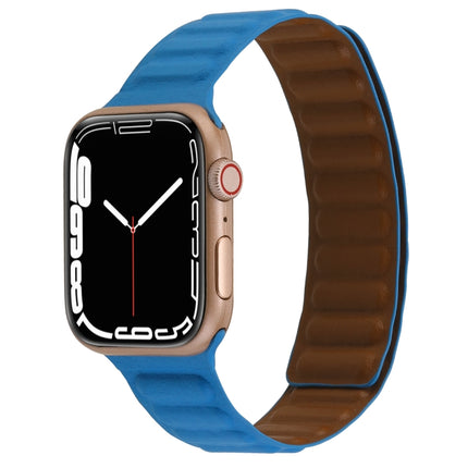Magnetic Two-color Loop Slim Leather Watch Band For Apple Watch Series 9&8&7 41mm / SE 3&SE 2&6&SE&5&4 40mm / 3&2&1 38mm(Chrysanthemum Blue)-garmade.com