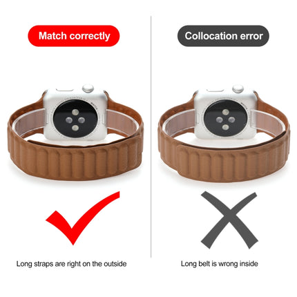 Magnetic Two-color Loop Slim Leather Watch Band For Apple Watch Series 9&8&7 41mm / SE 3&SE 2&6&SE&5&4 40mm / 3&2&1 38mm(Golden Brown)-garmade.com