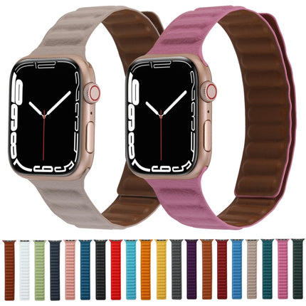 Magnetic Two-color Loop Slim Leather Watch Band For Apple Watch Series 9&8&7 41mm / SE 3&SE 2&6&SE&5&4 40mm / 3&2&1 38mm(Malachite Green)-garmade.com