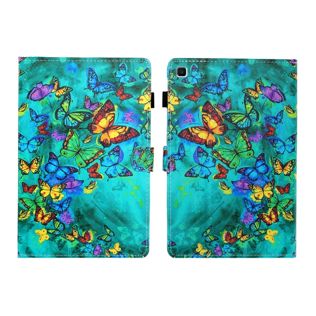 Sewing Thread Left and Right Flat Leather Case with Pen Cover & Card Slot & Buckle Anti-skid Strip and Bracket(Green Butterfly)-garmade.com