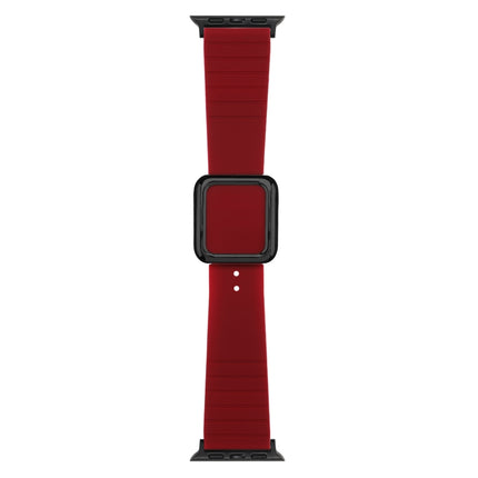 Black Square Buckle Silicone Watch Band For Apple Watch Ultra 49mm&Watch Ultra 2 49mm / Series 9&8&7 45mm / SE 3&SE 2&6&SE&5&4 44mm / 3&2&1 42mm(Wine Red)-garmade.com