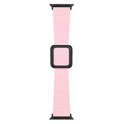 Black Square Buckle Silicone Watch Band For Apple Watch Ultra 49mm&Watch Ultra 2 49mm / Series 9&8&7 45mm / SE 3&SE 2&6&SE&5&4 44mm / 3&2&1 42mm(Pink)-garmade.com