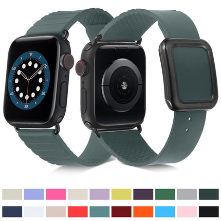 Black Square Buckle Silicone Watch Band For Apple Watch Ultra 49mm&Watch Ultra 2 49mm / Series 9&8&7 45mm / SE 3&SE 2&6&SE&5&4 44mm / 3&2&1 42mm(Midnight Blue)-garmade.com