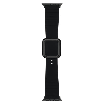 Black Square Buckle Silicone Watch Band For Apple Watch Series 9&8&7 41mm / SE 3&SE 2&6&SE&5&4 40mm / 3&2&1 38mm(Black)-garmade.com