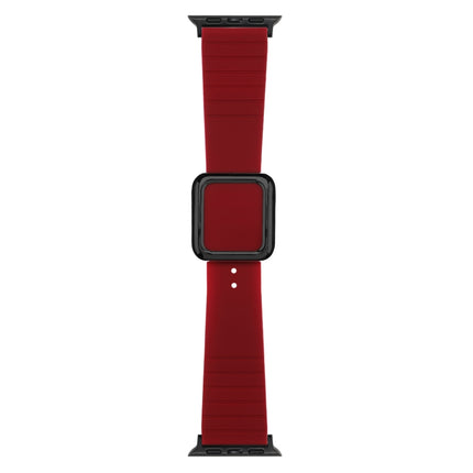 Black Square Buckle Silicone Watch Band For Apple Watch Series 9&8&7 41mm / SE 3&SE 2&6&SE&5&4 40mm / 3&2&1 38mm(Wine Red)-garmade.com