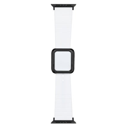 Black Square Buckle Silicone Watch Band For Apple Watch Series 9&8&7 41mm / SE 3&SE 2&6&SE&5&4 40mm / 3&2&1 38mm(White)-garmade.com