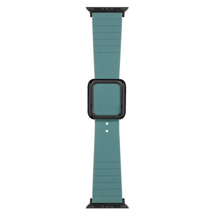 Black Square Buckle Silicone Watch Band For Apple Watch Series 9&8&7 41mm / SE 3&SE 2&6&SE&5&4 40mm / 3&2&1 38mm(Pine Needle Green)-garmade.com