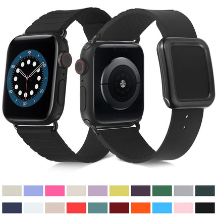 Black Square Buckle Silicone Watch Band For Apple Watch Series 9&8&7 41mm / SE 3&SE 2&6&SE&5&4 40mm / 3&2&1 38mm(Lavender)-garmade.com