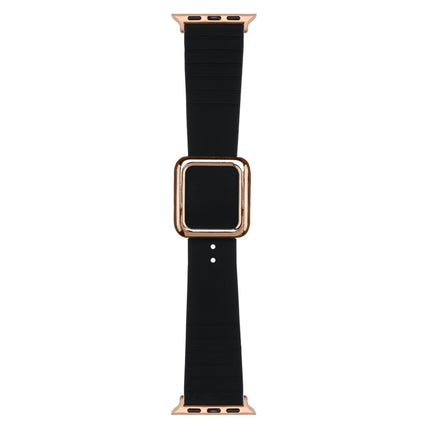 Rose Gold Square Buckle Silicone Watch Band For Apple Watch Ultra 49mm&Watch Ultra 2 49mm / Series 9&8&7 45mm / SE 3&SE 2&6&SE&5&4 44mm / 3&2&1 42mm(Black)-garmade.com