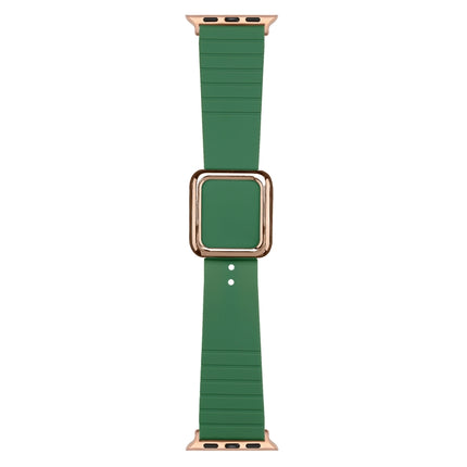 Rose Gold Square Buckle Silicone Watch Band For Apple Watch Ultra 49mm&Watch Ultra 2 49mm / Series 9&8&7 45mm / SE 3&SE 2&6&SE&5&4 44mm / 3&2&1 42mm(Alfalfa Grass)-garmade.com